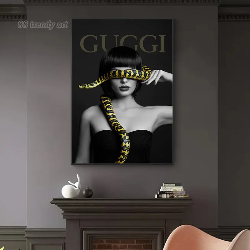 Luxury Snake and Girl Fashion Art Poster Prints HD Canvas Painting Trend Character Wall Art Picture Home Living Room Decoration