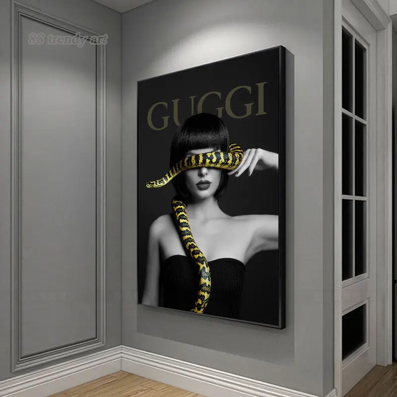 Luxury Snake and Girl Fashion Art Poster Prints HD Canvas Painting Trend Character Wall Art Picture Home Living Room Decoration