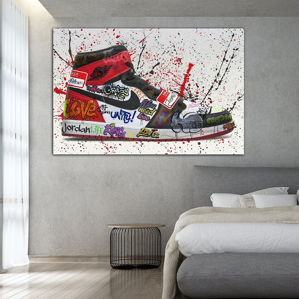 High Top Multicolor Graffiti Red Shoes Wall Art Posters And Prints Pictures Canvas Painting Decoration Home Decor for Bedroom