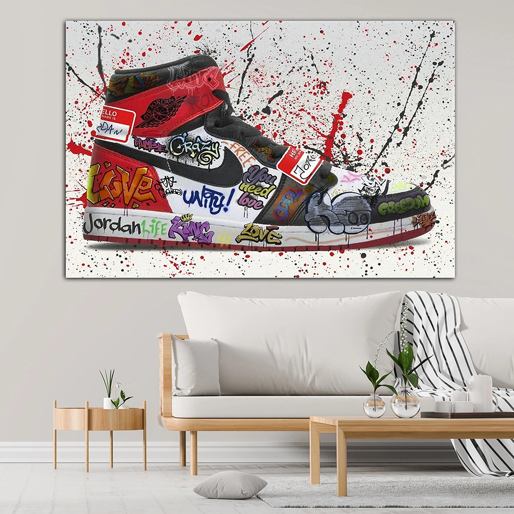 High Top Multicolor Graffiti Red Shoes Wall Art Posters And Prints Pictures Canvas Painting Decoration Home Decor for Bedroom
