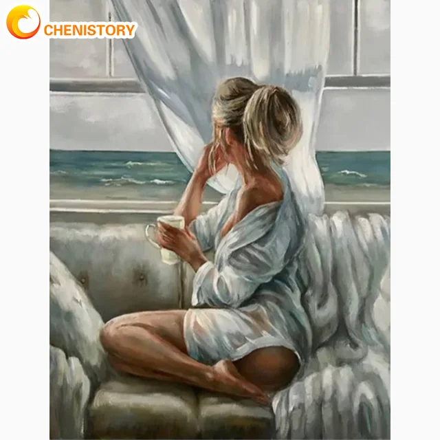 CHENISTORY Diy Painting By Numbers Sexy Woman Wall Decors Paint Kit Handmade Unique Gift For Adults Art Supply
