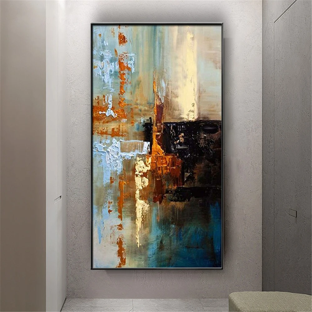 100% Hand-Painted Wall Picture On Canvas For Living Room Home Decor Art Oil Painting Large Size Modern Gray Blue Orange Mural