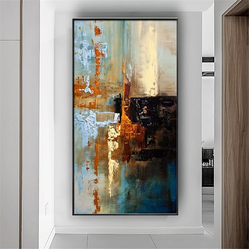 100% Hand-Painted Wall Picture On Canvas For Living Room Home Decor Art Oil Painting Large Size Modern Gray Blue Orange Mural