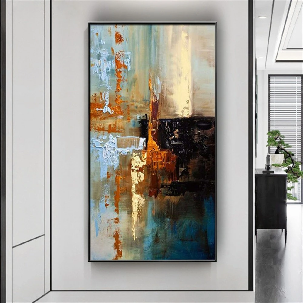 100% Hand-Painted Wall Picture On Canvas For Living Room Home Decor Art Oil Painting Large Size Modern Gray Blue Orange Mural