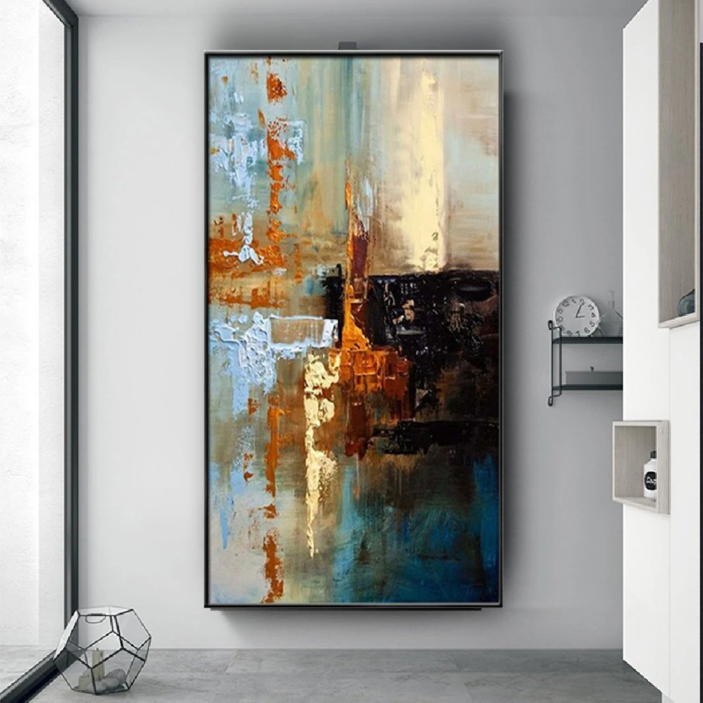 100% Hand-Painted Wall Picture On Canvas For Living Room Home Decor Art Oil Painting Large Size Modern Gray Blue Orange Mural