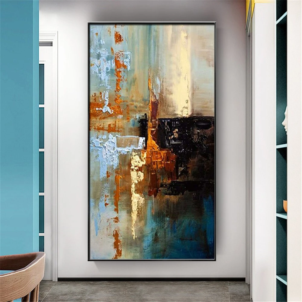 100% Hand-Painted Wall Picture On Canvas For Living Room Home Decor Art Oil Painting Large Size Modern Gray Blue Orange Mural