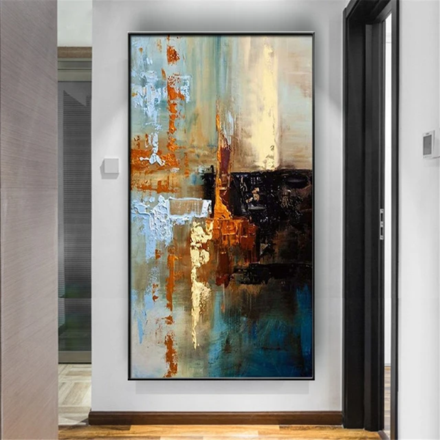 100% Hand-Painted Wall Picture On Canvas For Living Room Home Decor Art Oil Painting Large Size Modern Gray Blue Orange Mural
