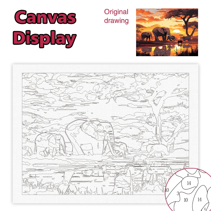 RUOPOTY Painting By Numbers For African Sunset Elephant Animal Picture Drawing Personalized gift