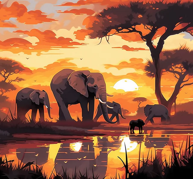 RUOPOTY Painting By Numbers For African Sunset Elephant Animal Picture Drawing Personalized gift