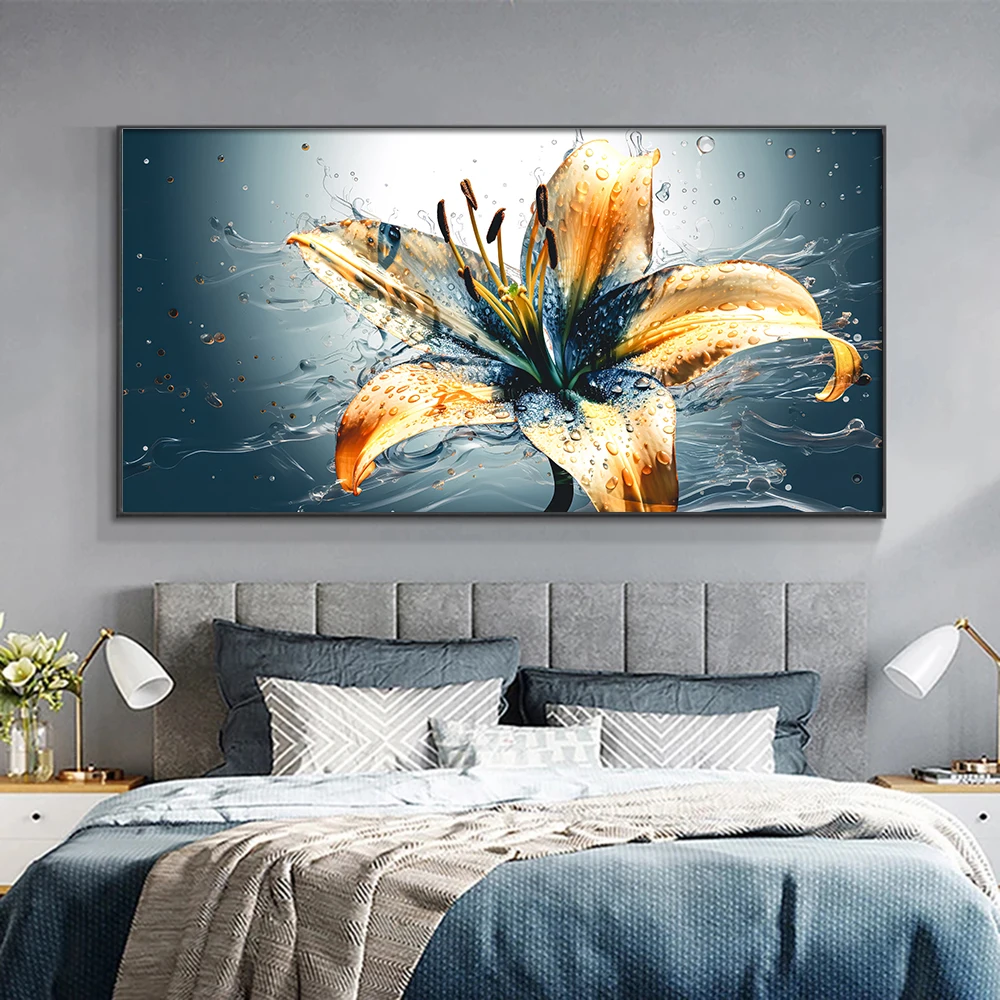 Green Gold Lotus Flower Wall Art Poster Print Canvas Painting Elegant Luxury Plants Floral Picture Living Room Home Decor Cuadro