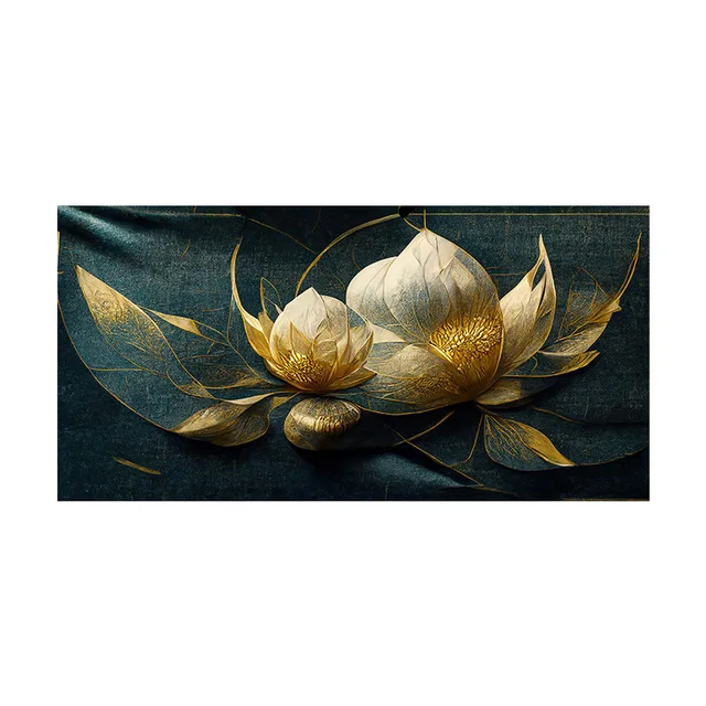 Green Gold Lotus Flower Wall Art Poster Print Canvas Painting Elegant Luxury Plants Floral Picture Living Room Home Decor Cuadro