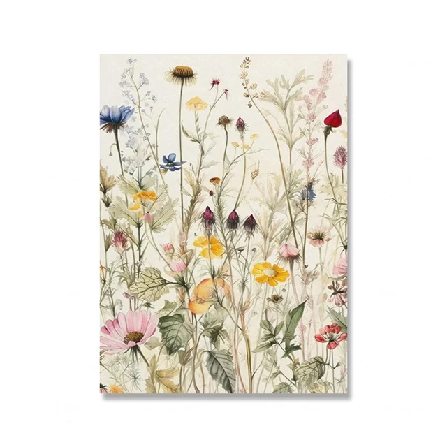 Watercolor Wildflower Flower Poster Colorful Floral Prints Boho Art Canvas Painting Minimalist Modern Wall Picture Bedroom Decor