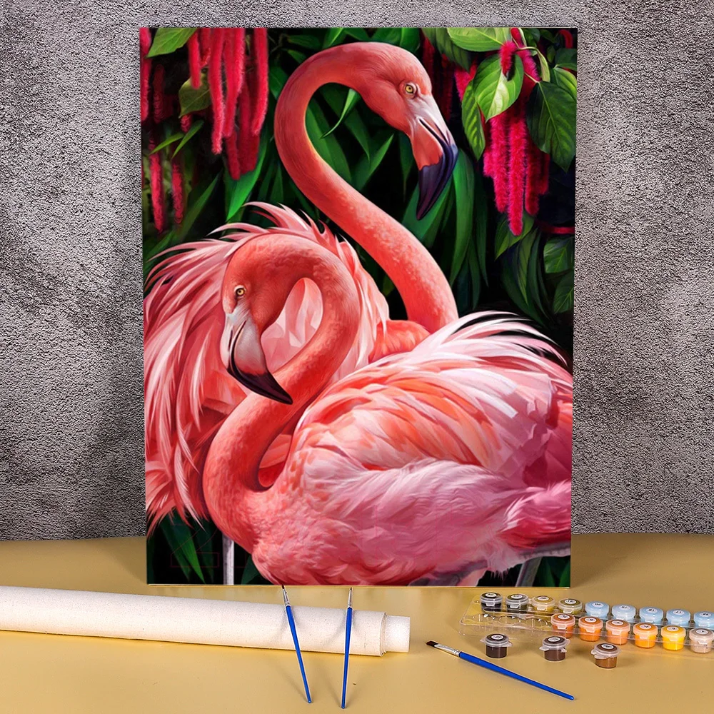 Hand-painted Oil Painting By Numbers Acrylic Picture for Crafts Paint Kitchen Wall Art Home Decoration Animal Flamingo Pintura