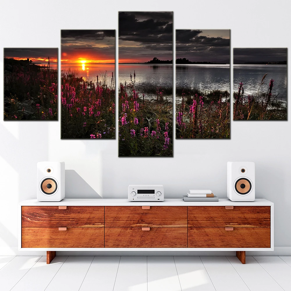 5 Panel Wall Art Canvas Set Sunset Scenery HD Print Picture Modern Canvas Painting for Living Room Decoration Home Decor Poster