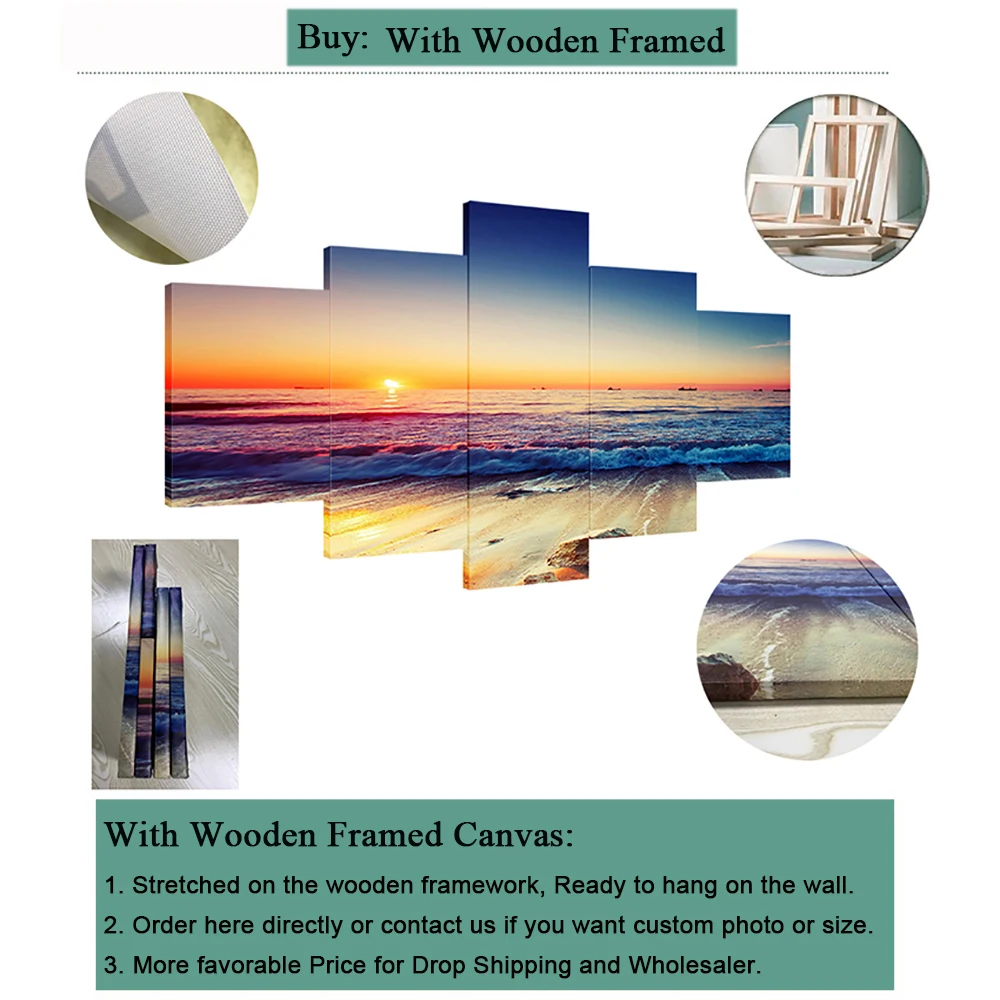 5 Panel Wall Art Canvas Set Sunset Scenery HD Print Picture Modern Canvas Painting for Living Room Decoration Home Decor Poster