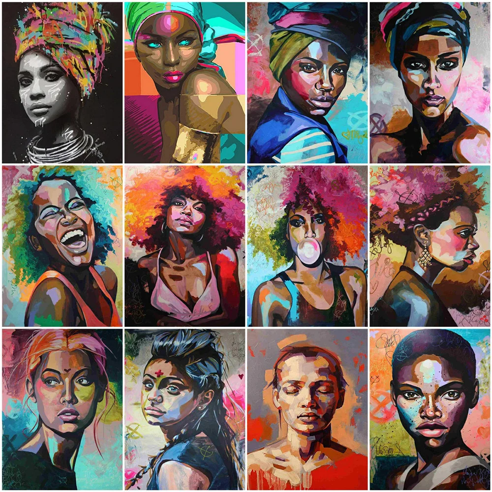 HUACAN Paint By Number African Woman Acrylic Wall Art Oil Painting By Numbers Hand Painted Portrait Kits Home DecorationProduct