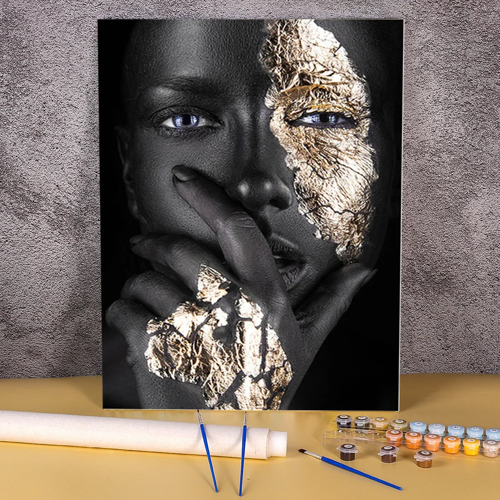 Black And Gold Woman Paint By Numbers Package Oil Paints 50*70 Oil Painting Loft  Picture Crafts For Adults    Handiwork