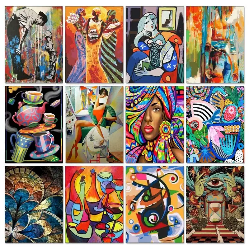 GATYZTORY Modern Painting By Numbers For Adults With Frame 60x75cm Abstract Picture On Number Wall Art For Diy Gift