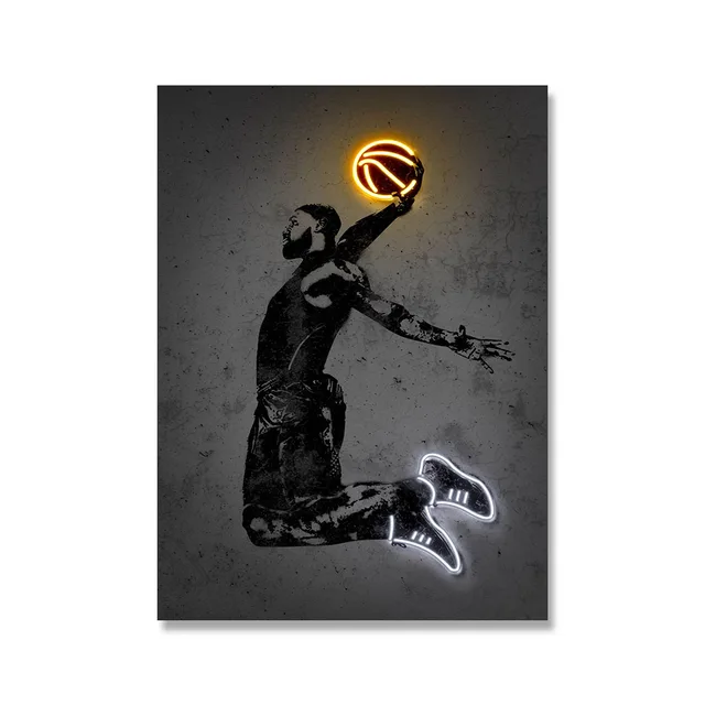 Neon Print Poster James Wall Art Street Art Graffiti Basketball Canvas Painting Sport Art Print Modular Pictures Bedoom Decor