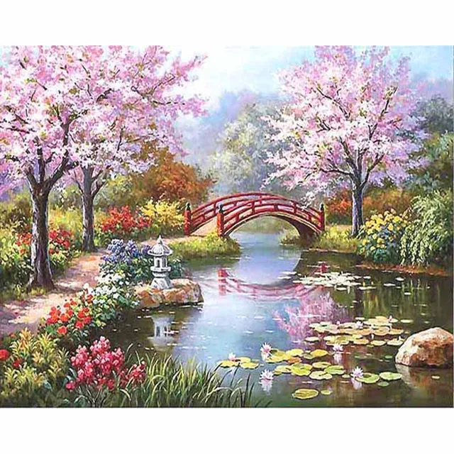 GATYZTORY Sakura Road Scenery DIY oil Painting By Numbers Kits abstract paint by numbers Picture On Canvas For Wall Art PictureP