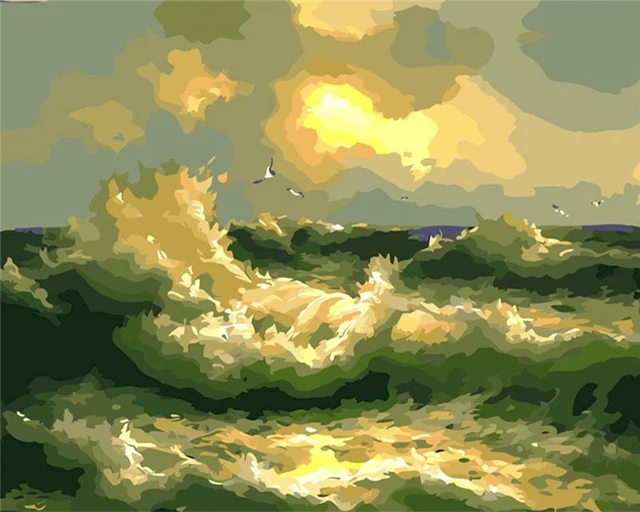 GATYZTORY 60x75cm Painting by numbers Digital Painting On Canvas DIY Drawing By Numbers Frameless Ocean Waves Home Decor