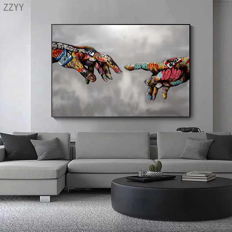 Modern Hand Gesture Graffiti Canvas Painting Street Pop Art Poster and Print Cuadros Wall Art for Livijg Room Home Decor Picture
