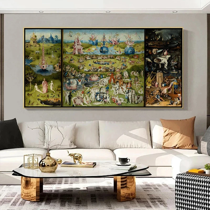 Hieronymus Bosch《The Garden of Earthly Delights》Canvas Painting Poster Print Wall Art Picture for Living Room Home Decor Cuadros