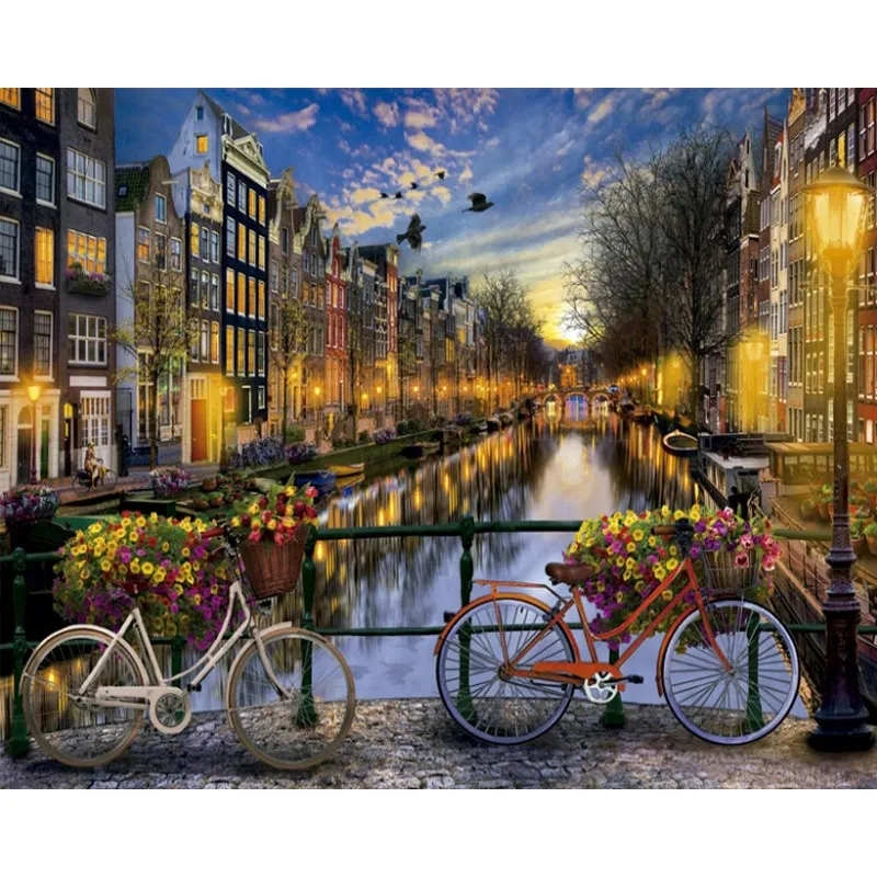 Amsterdam Painting By Numbers Landscape City Frame Canvas For Adults DIY Kits Drawing Picture  Coloring By Number Decoration Art