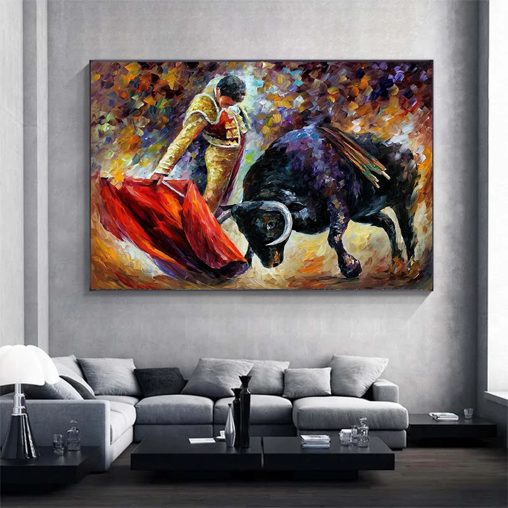 Modern Abstract Art Graffiti Bull Canvas Painting Wall Art Animal Picture for Living Room Graffiti Poster and Prints Modern Home