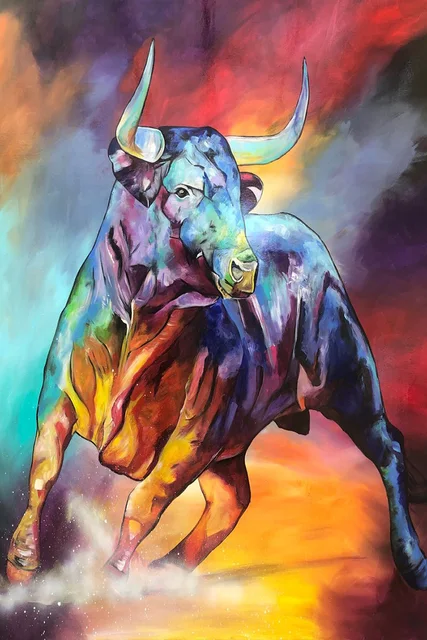 Modern Abstract Art Graffiti Bull Canvas Painting Wall Art Animal Picture for Living Room Graffiti Poster and Prints Modern Home