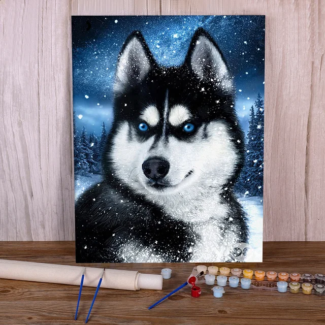 Animal Dog Husky Painting By Numbers Package Oil Paints 50*70 Canvas Painting Handmade  Kids Wall Art  Drawing