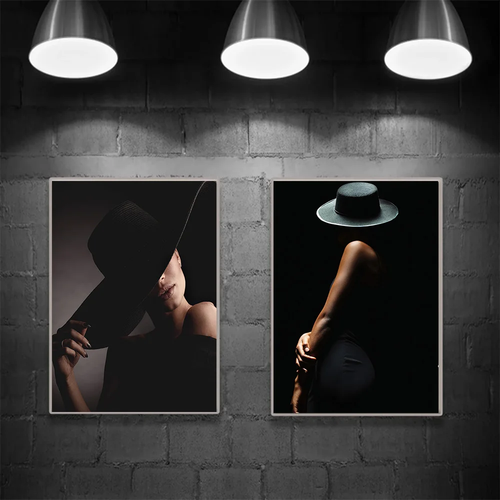 Fashion Elegant Woman Black Canvas Painting Aesthetics Wall Art Paintings Modern Print Picture For Interior Living Room Decor