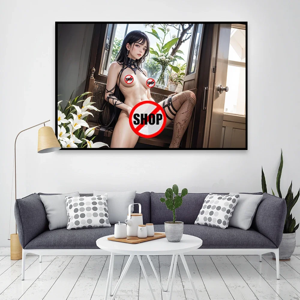 AI Painting Sexy Punk Machinery Beauty Canvas Poster Sexy Cyber Lily HD Large Wall Art Decorative Painting Home Decor Painting