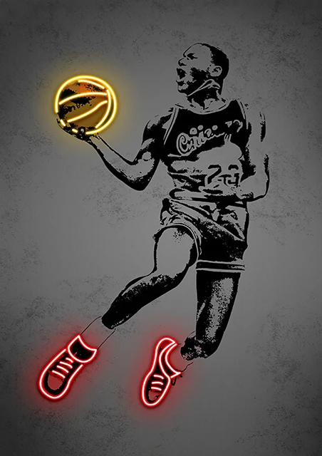 Glowing Poster Basketball Player Painting Canvas Art Neon Style Abstract Pop Wall Art Pictures Prints For Bar Home Decor