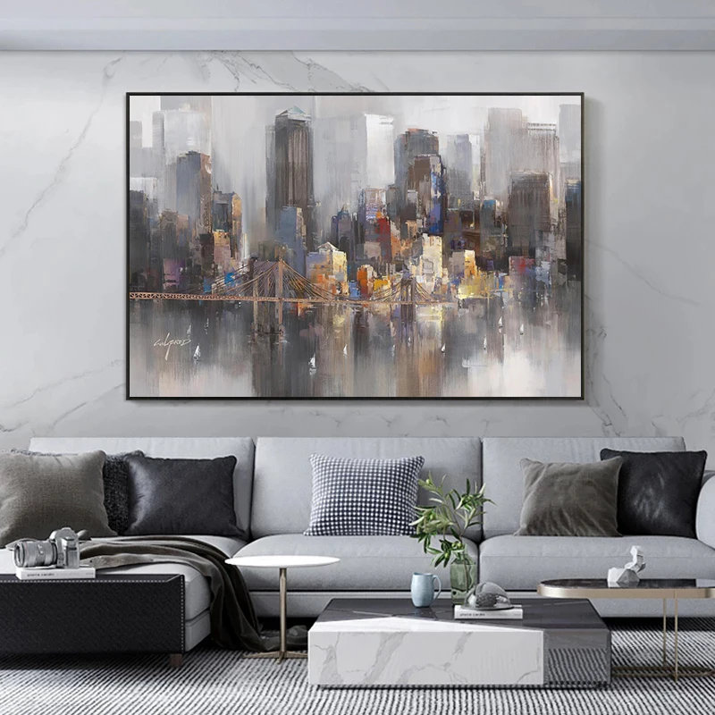 Modern Abstract City Oil Paintings Print on Canvas Living Room Sofa Background Wall Decoration Posters Minimalism Wall Pictures