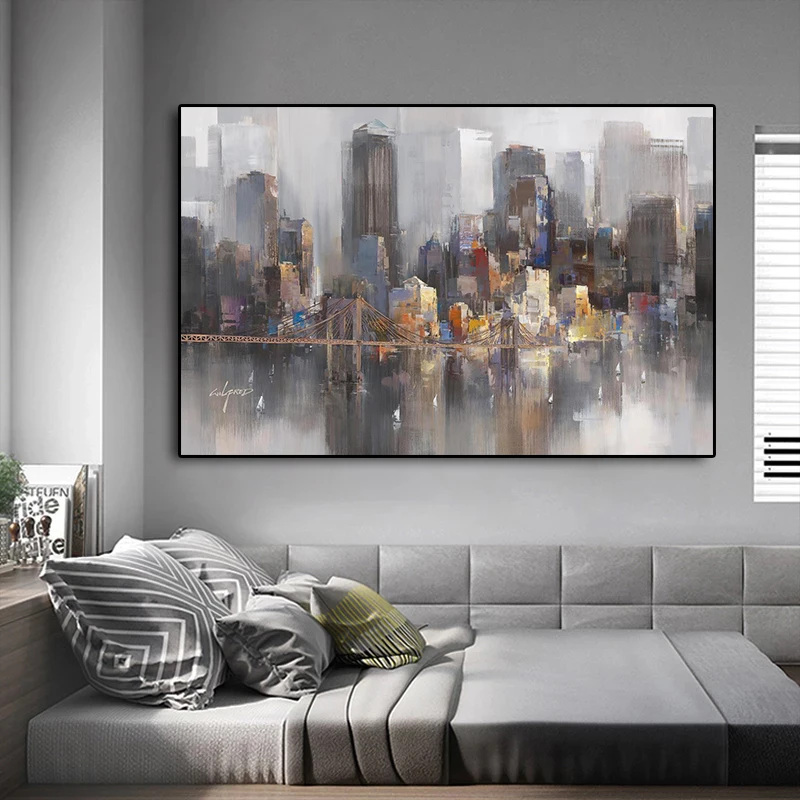 Modern Abstract City Oil Paintings Print on Canvas Living Room Sofa Background Wall Decoration Posters Minimalism Wall Pictures