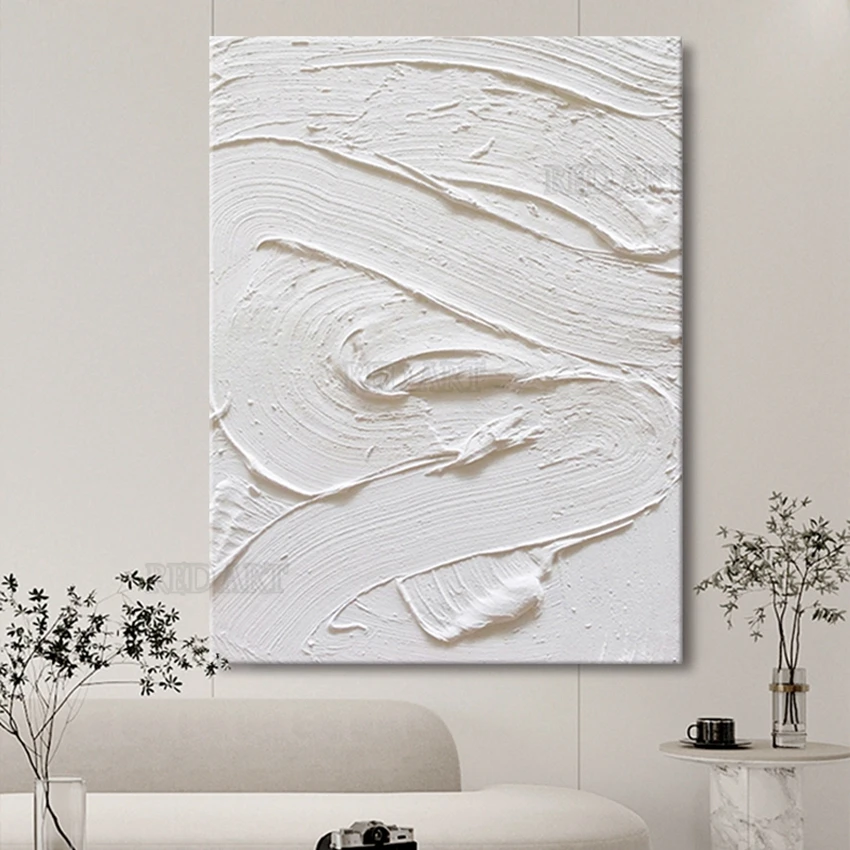 White Color Knife 3D Abstract Oil Painting On Canvas In Living Room Modern Wall Art Home Decorative Painting Gift Frameless