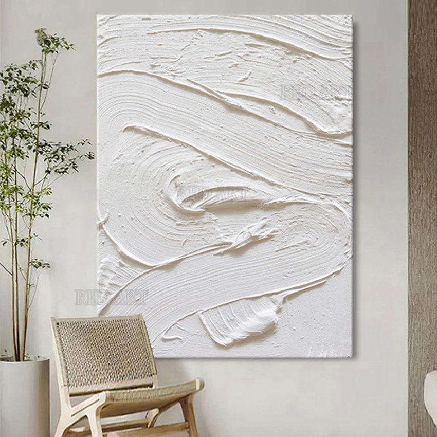 White Color Knife 3D Abstract Oil Painting On Canvas In Living Room Modern Wall Art Home Decorative Painting Gift Frameless