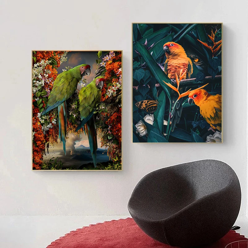 Colorful Beautiful Parrot Bird Graffiti Art Canvas Painting Wall Picture Animals Posters and Prints Living Room Home Decoration