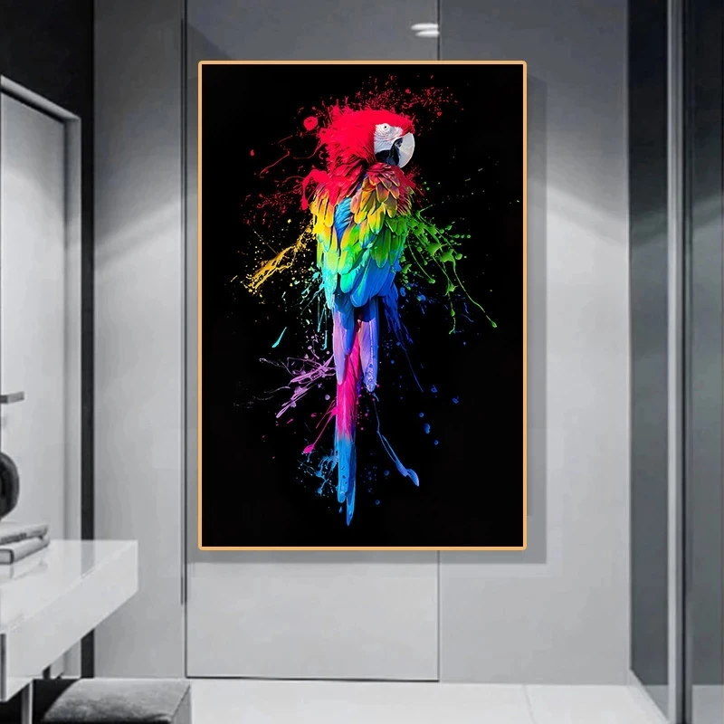 Colorful Beautiful Parrot Bird Graffiti Art Canvas Painting Wall Picture Animals Posters and Prints Living Room Home Decoration