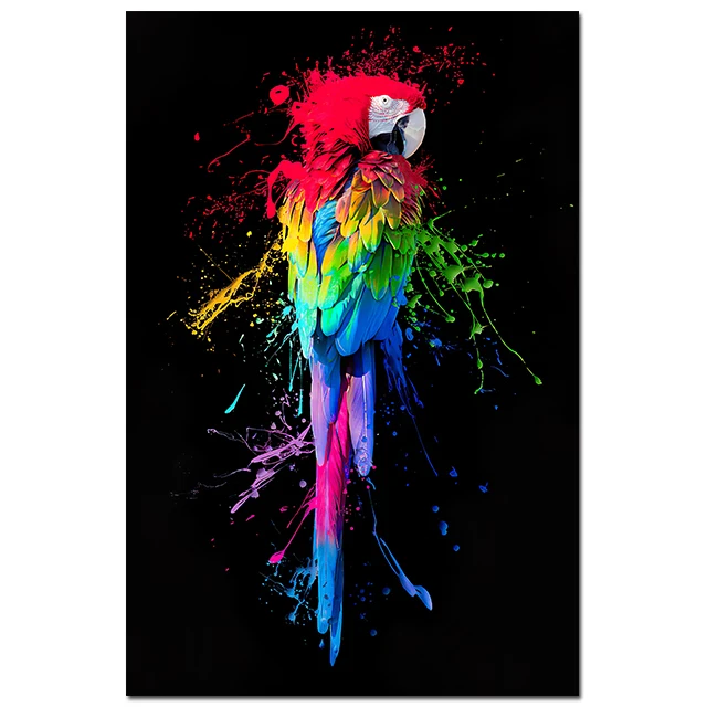 Colorful Beautiful Parrot Bird Graffiti Art Canvas Painting Wall Picture Animals Posters and Prints Living Room Home Decoration