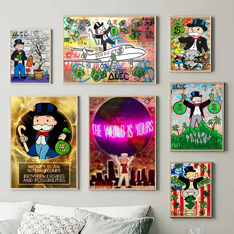 Alec Monopoly Millionaire Money Canvas Painting Modern Fashion Street Graffiti Wall Poster Prints Room Gifts Home Pictures Decor