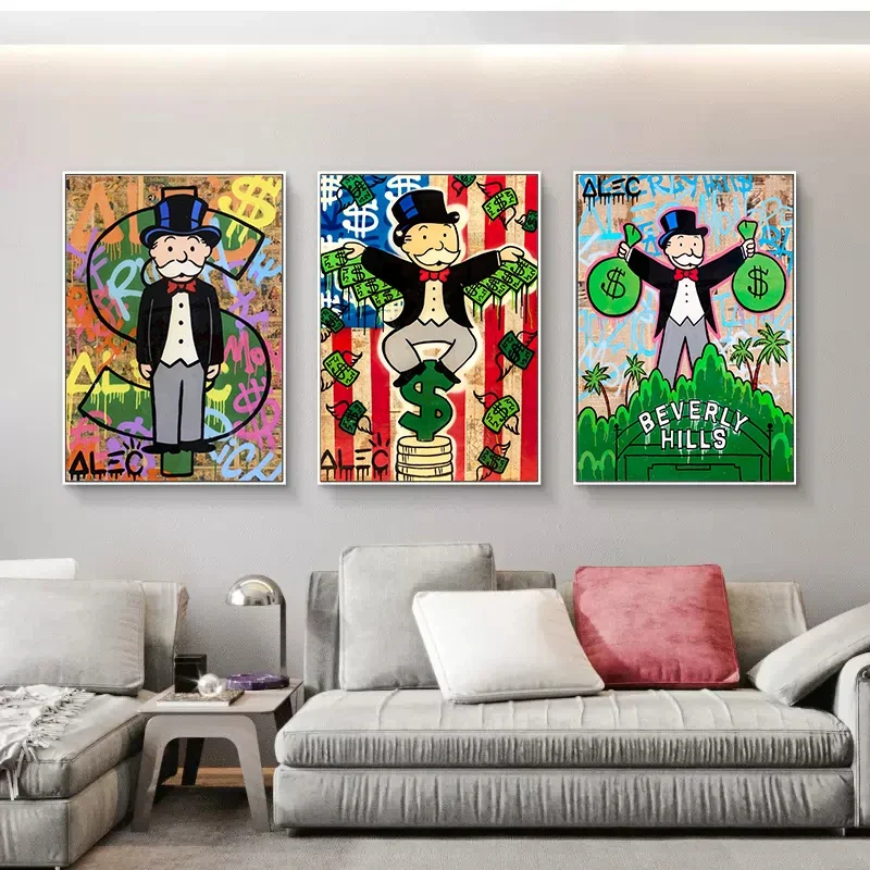 Alec Monopoly Millionaire Money Canvas Painting Modern Fashion Street Graffiti Wall Poster Prints Room Gifts Home Pictures Decor