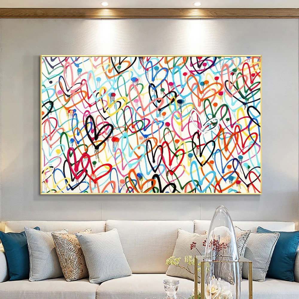 Colorful Love Hearts Street Graffiti Pop Wall Art Poster Canvas Print Beautiful Picture for Gift Living Room Home Decor Cuadros