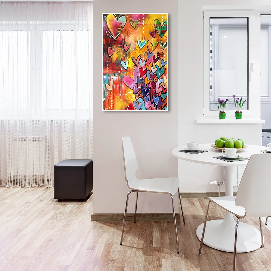 Colorful Love Hearts Street Graffiti Pop Wall Art Poster Canvas Print Beautiful Picture for Gift Living Room Home Decor Cuadros