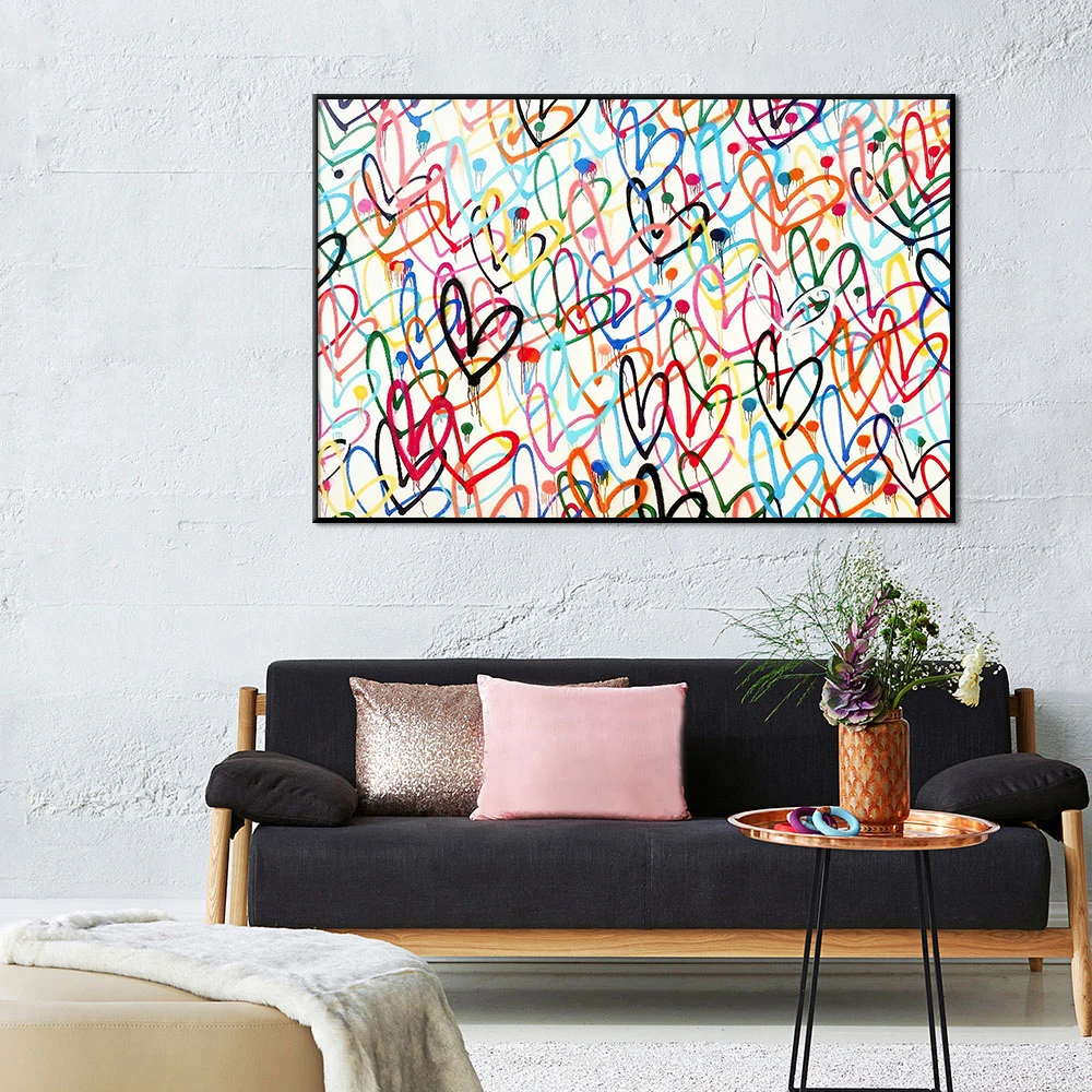 Colorful Love Hearts Street Graffiti Pop Wall Art Poster Canvas Print Beautiful Picture for Gift Living Room Home Decor Cuadros