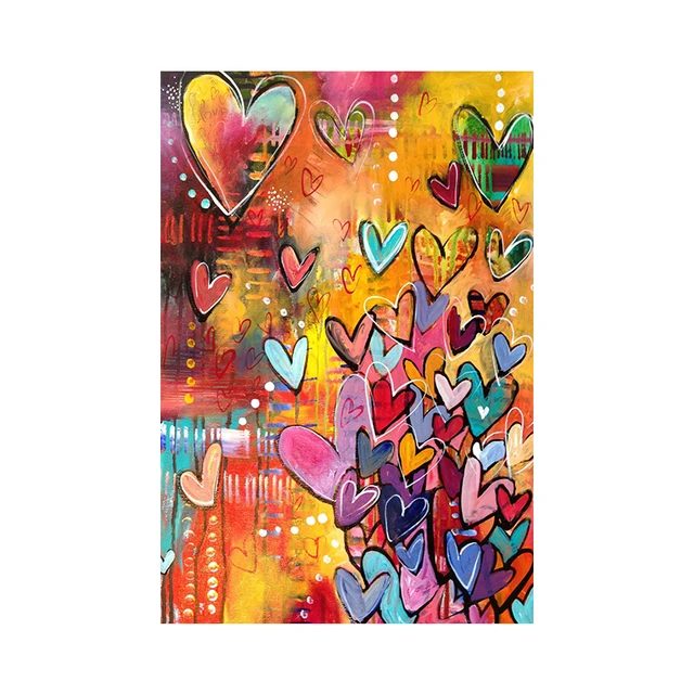 Colorful Love Hearts Street Graffiti Pop Wall Art Poster Canvas Print Beautiful Picture for Gift Living Room Home Decor Cuadros