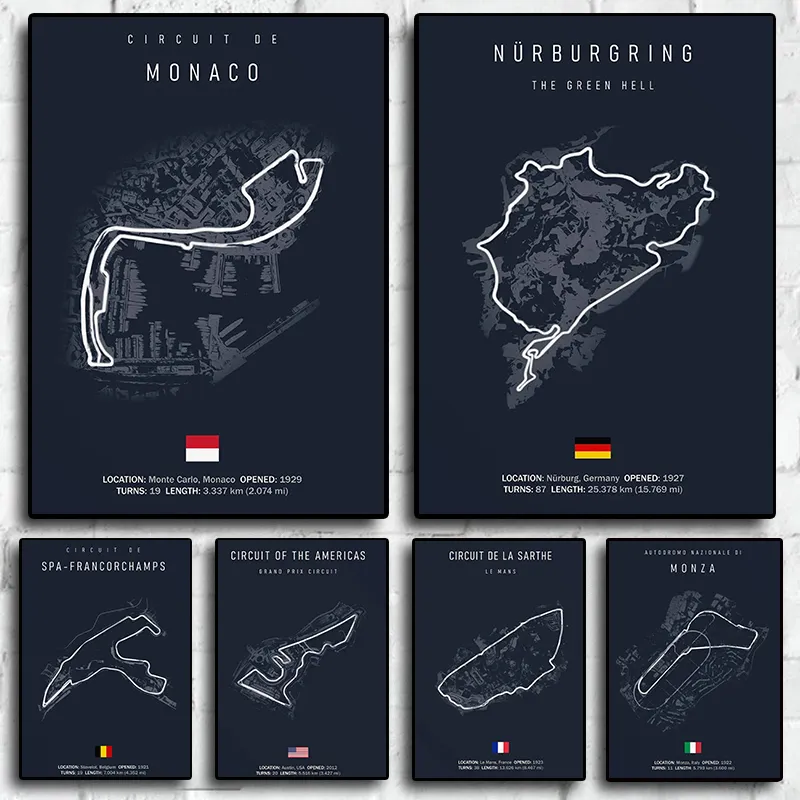 Monaco Track Circuit Canvas Poster Formula 1 Wall Art Nordic Poster Aesthetic Motorsport Race Picture