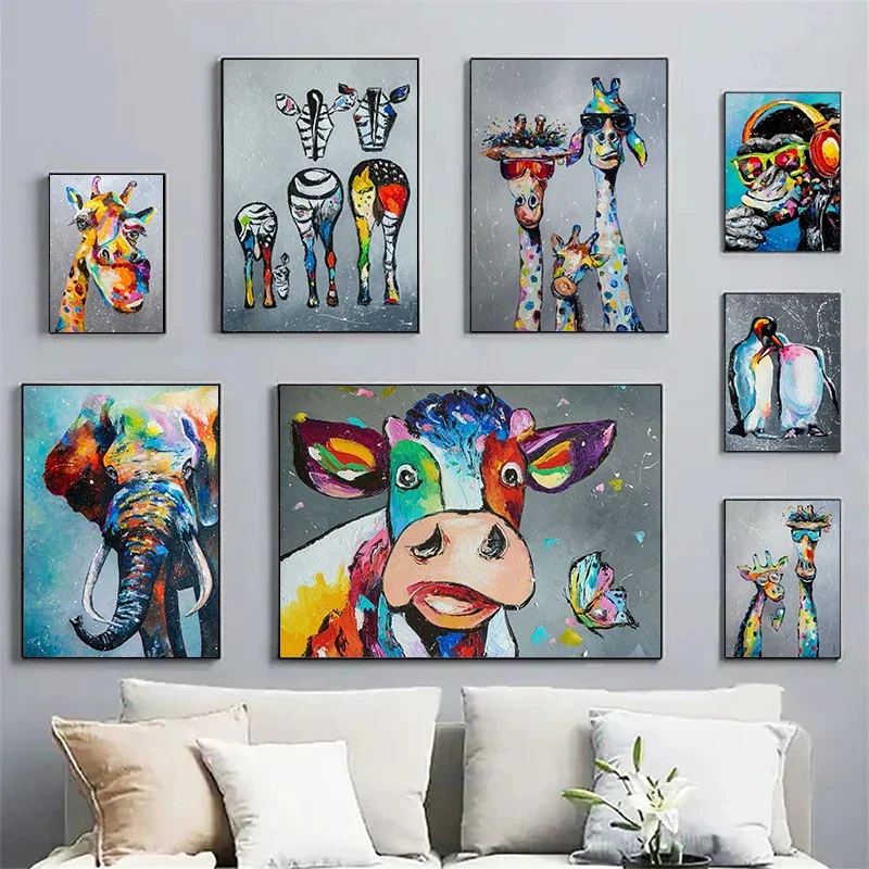 Abstract and Cute Animal Canvas Painting Graffiti Poster and Print Modern Wall Art Pictures