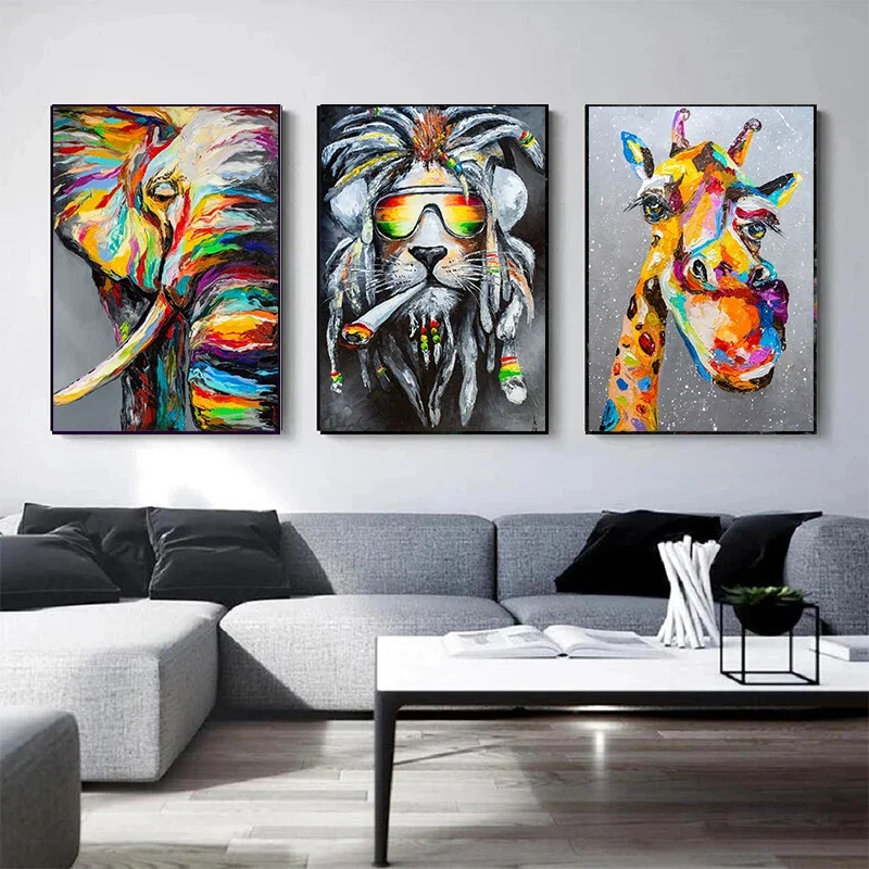 Abstract and Cute Animal Canvas Painting Graffiti Poster and Print Modern Wall Art Pictures